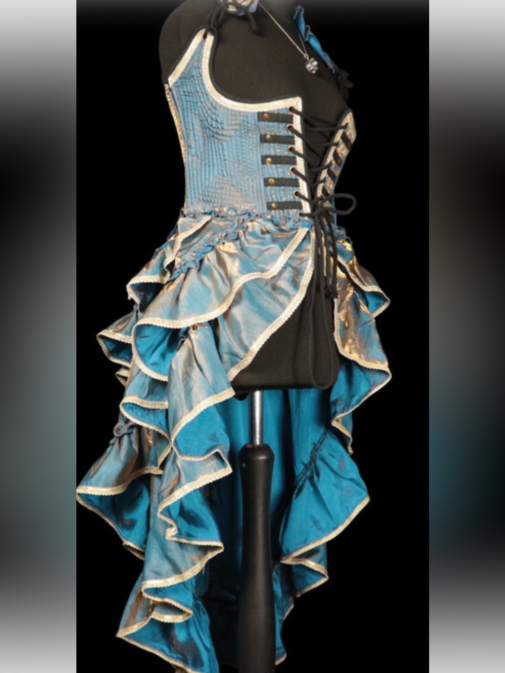 Blue Ruffled High-Low Corset Dress